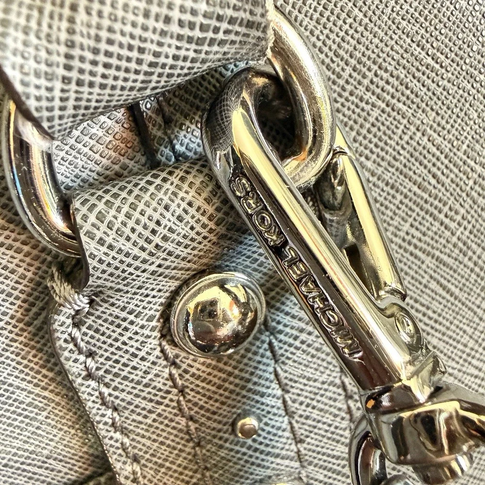 Michael Kors Gray Saffiano PVC Satchel Crossbody Bag MK Charm, MK Handbag
